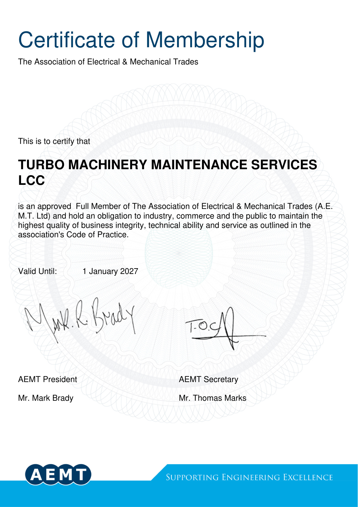 AEMT certificate preview